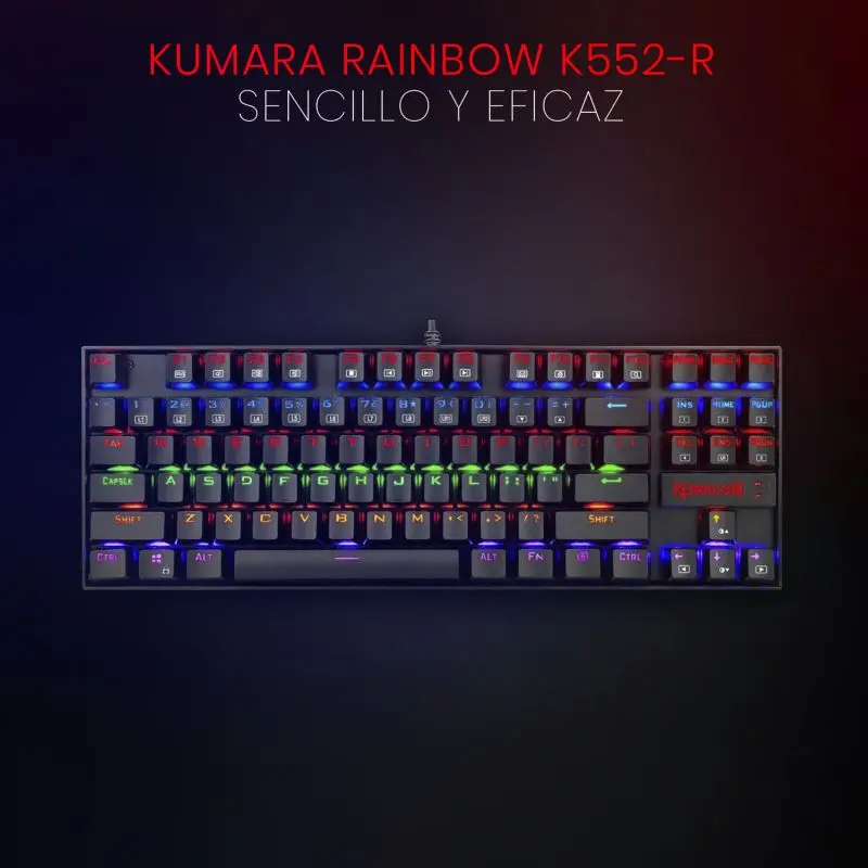 Teclado Redragon Gaming Kumara Usb Negro Rainbow Tkl Switch Rojo K552 Mecanico