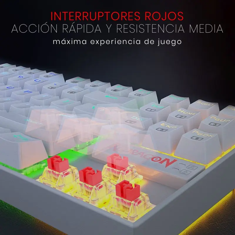 Teclado Redragon Gaming Kumara Usb Blanco Rgb Tkl Switch Rojo K552 Mecanico