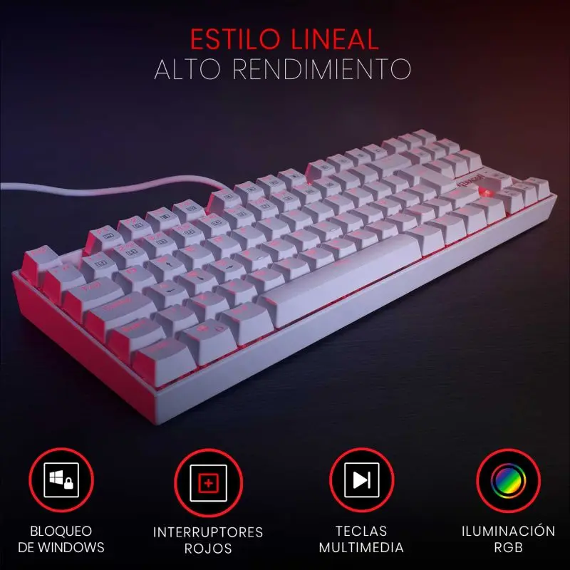 Teclado Redragon Gaming Kumara Usb Blanco Rgb Tkl Switch Rojo K552 Mecanico