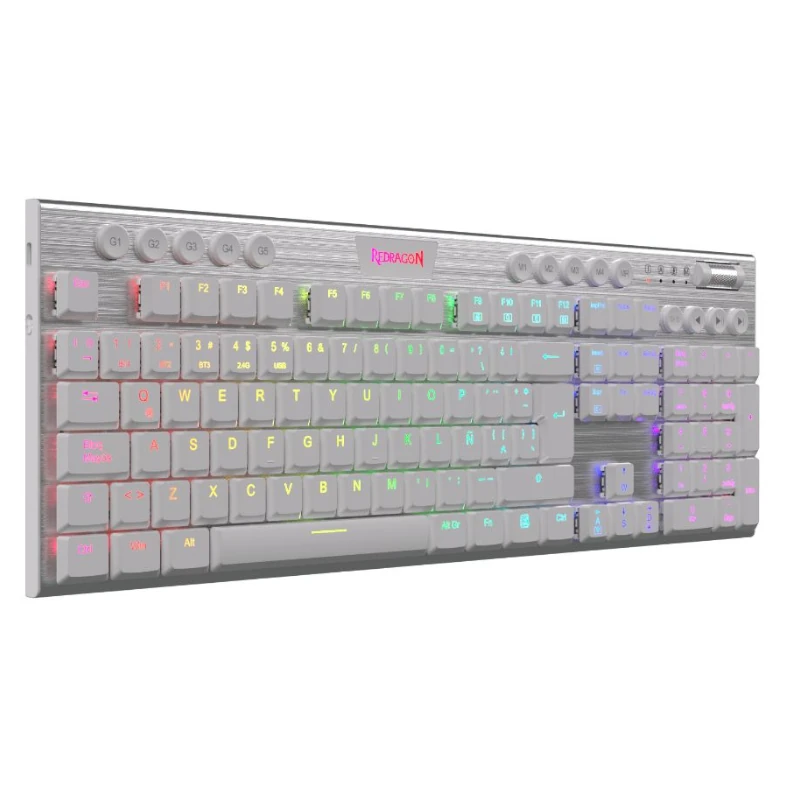 Teclado Redragon Gaming Horus Usb-c Blanco Rgb Switch Rojo K619W Mecanico