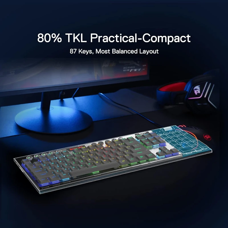 Teclado Redragon Gaming Horus Inalambrico Blanco RGB Tkl Switch Rojo K621W Mecanico