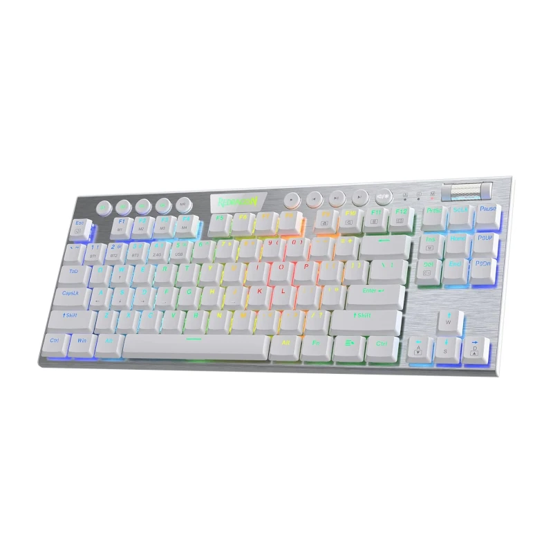 Teclado Redragon Gaming Horus Inalambrico Blanco RGB Tkl Switch Rojo K621W Mecanico