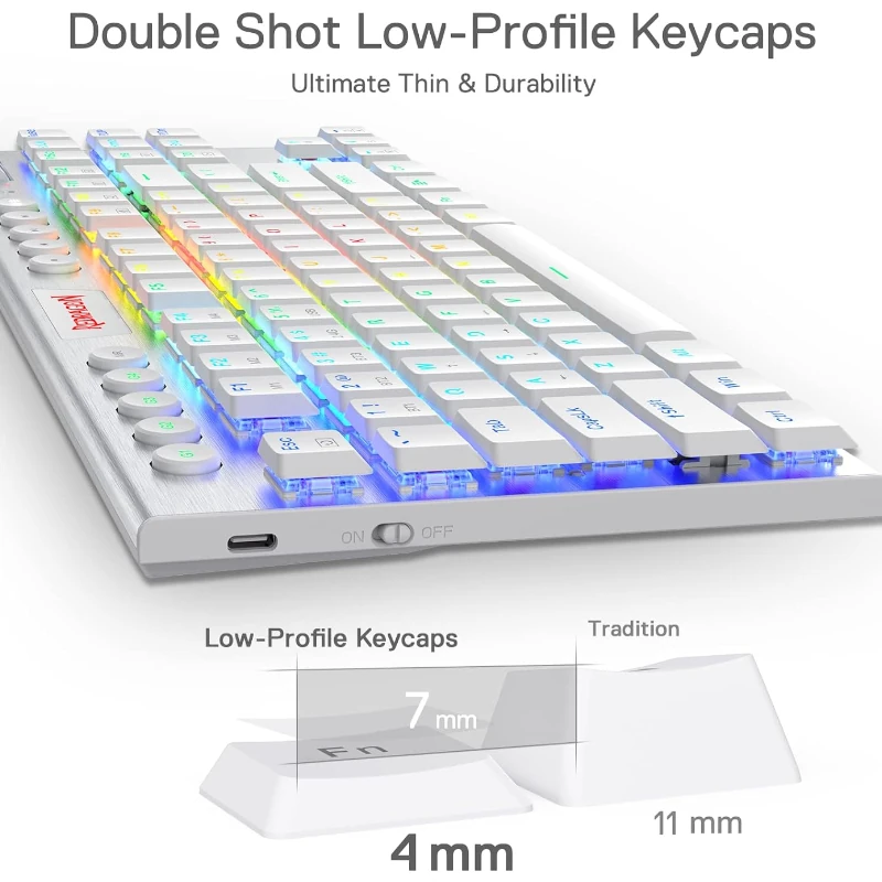 Teclado Redragon Gaming Horus Inalambrico Blanco RGB Tkl Switch Rojo K621W Mecanico