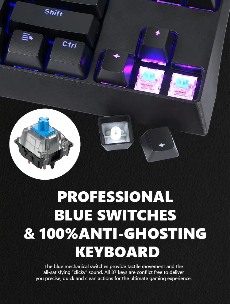 Teclado Marvo Gaming Usb Tipo-C Negro Rainbow Switch Azul Kg953 Mecanico Tkl Anti-Ghosting
