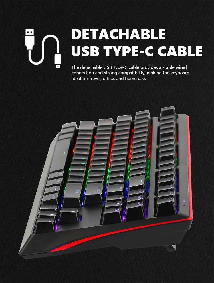 Teclado Marvo Gaming Usb Tipo-C Negro Rainbow Switch Azul Kg953 Mecanico Tkl Anti-Ghosting