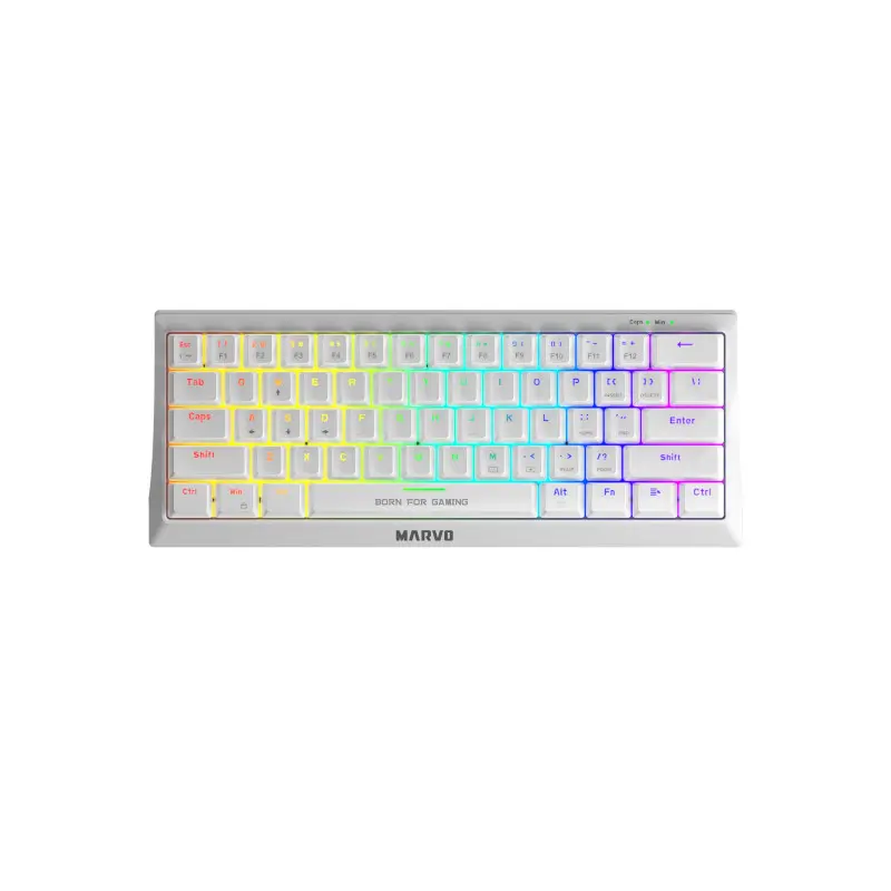 Teclado Marvo Gaming Usb Tipo-C Blanco Rainbow Switch Azul/Rojo Kg962Wh Sp-B Mecanico 60% Anti-Gho