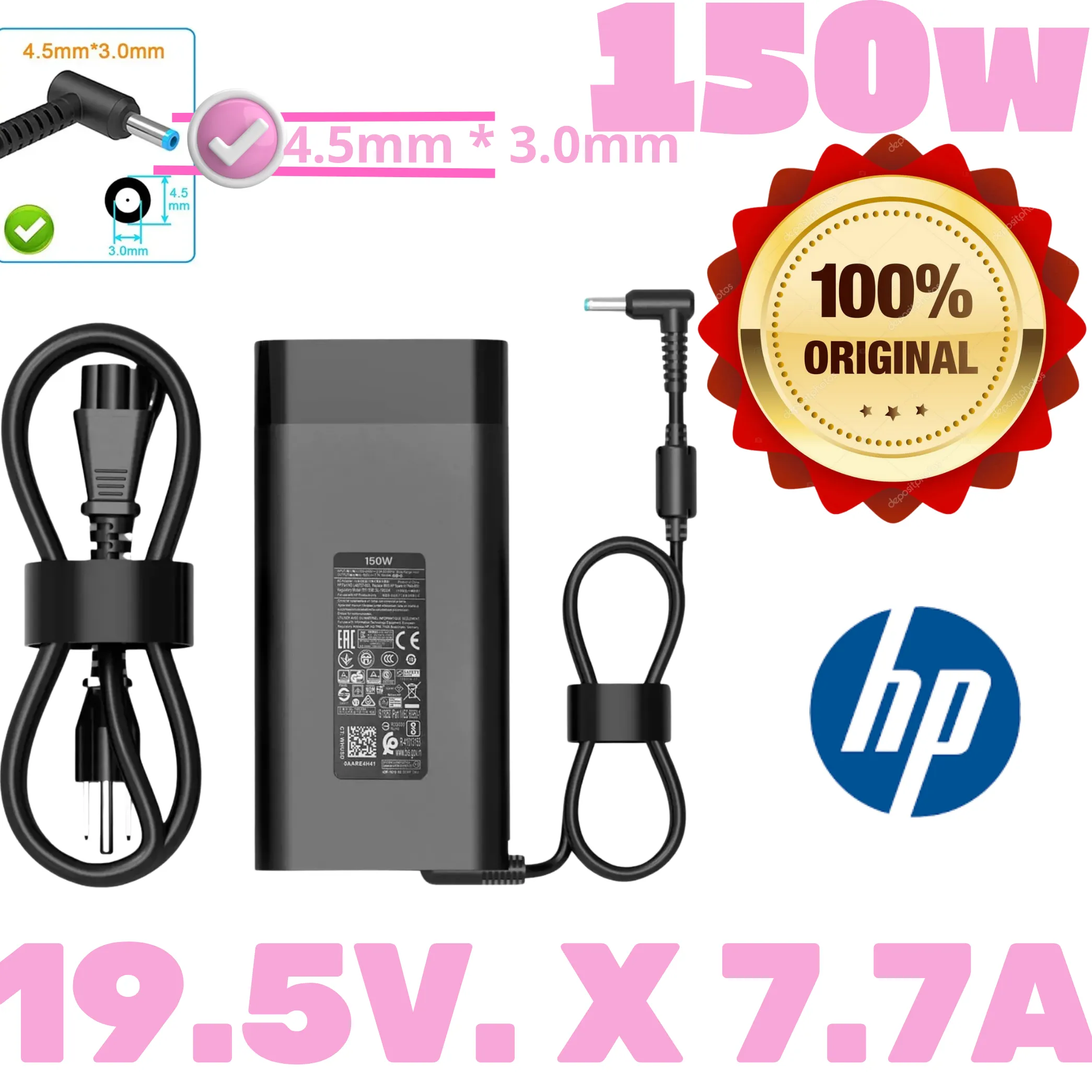 Cargador Hp Zbook 150w 19.5Vx 7.7A Punta Azul Original Negro