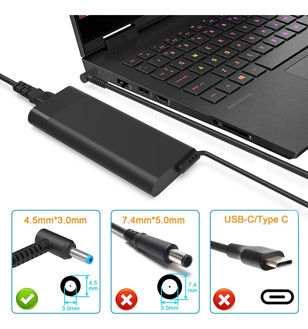 Cargador HP 135W original Color Negro 110/220V 19.5 V x 6.9AM punta azul