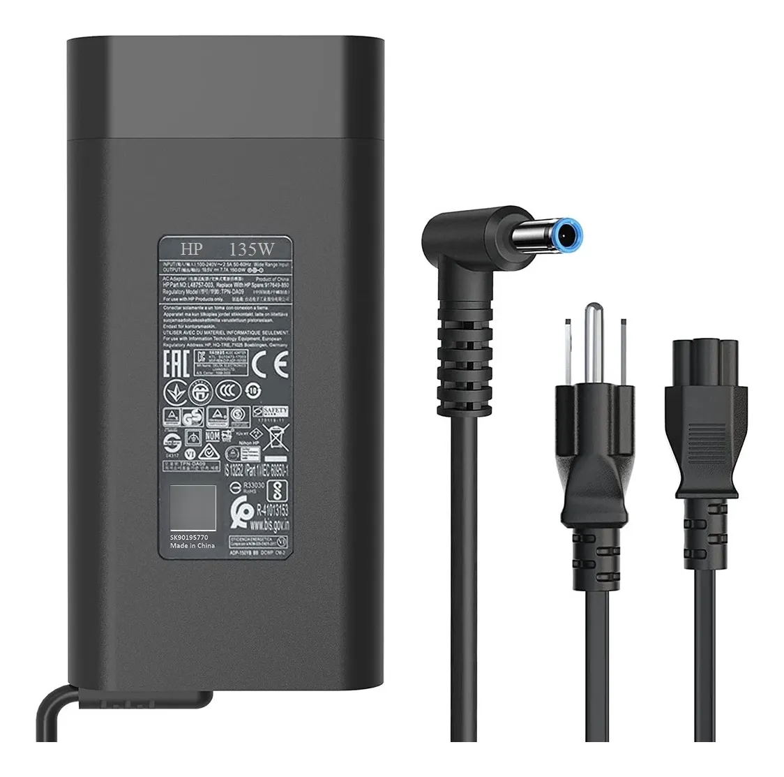 Cargador HP 135W original Color Negro 110/220V 19.5 V x 6.9AM punta azul
