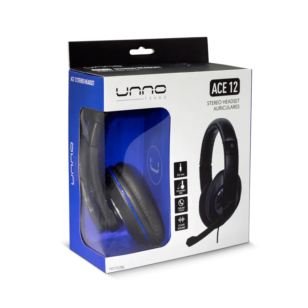 Audífonos Tipo Headset Unno Tekno 3.5mm HS7212BL Ace12 con Micrófono Negro