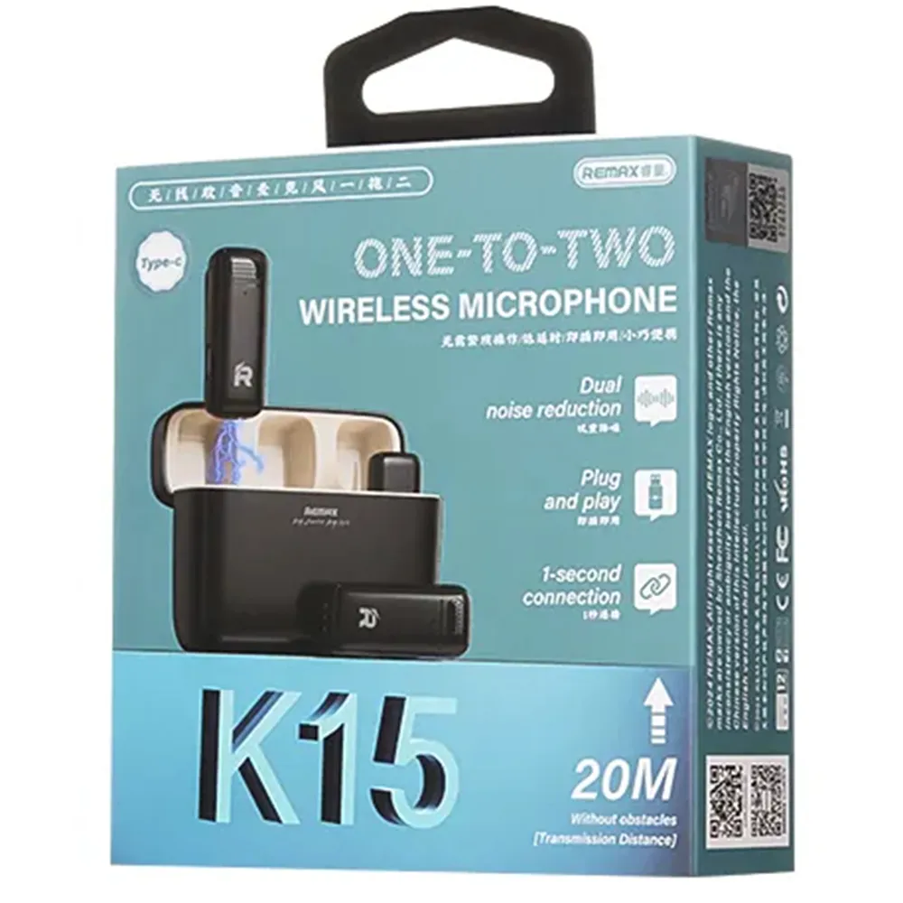 Microfon wireless Remax K15 pentru transmisie live, dublu tip C para Androide