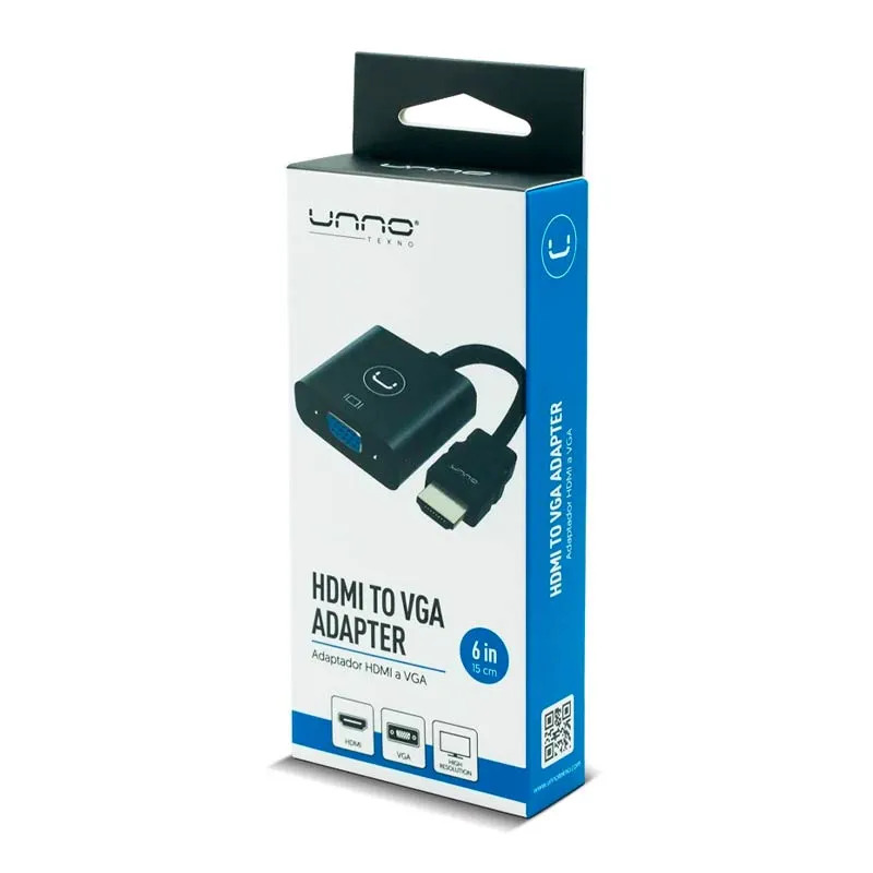 Adaptador Unno Tekno HDMI a VGA AD4202BK Macho-Hembra Negro
