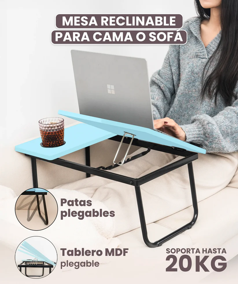 Mesa plegable portátil en madera y metal: ideal para trabajar y relajarte