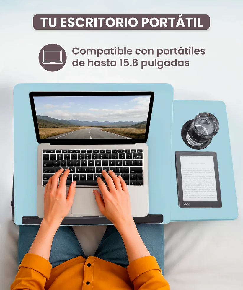 Mesa plegable portátil en madera y metal: ideal para trabajar y relajarte