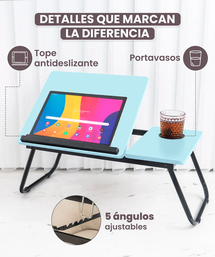 Mesa plegable portátil en madera y metal: ideal para trabajar y relajarte